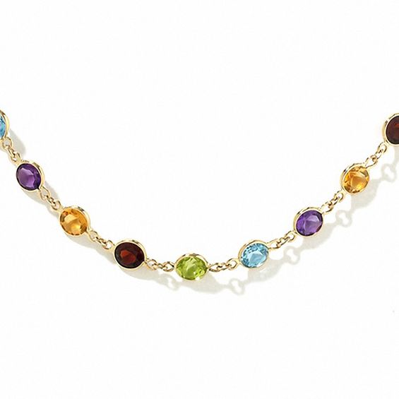 Multi Semi-Precious Gemstone Link Necklace in 14K Gold - 18&quot