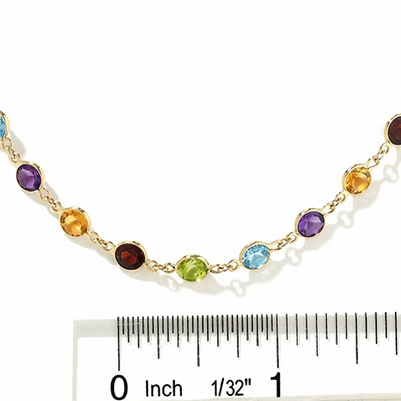 Multi Semi-Precious Gemstone Link Necklace in 14K Gold - 18"