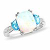 Thumbnail Image 0 of Cushion-Cut Lab-Created Opal and Blue Topaz Ring in 14K White Gold with Diamond Accents