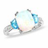 Thumbnail Image 1 of Cushion-Cut Lab-Created Opal and Blue Topaz Ring in 14K White Gold with Diamond Accents