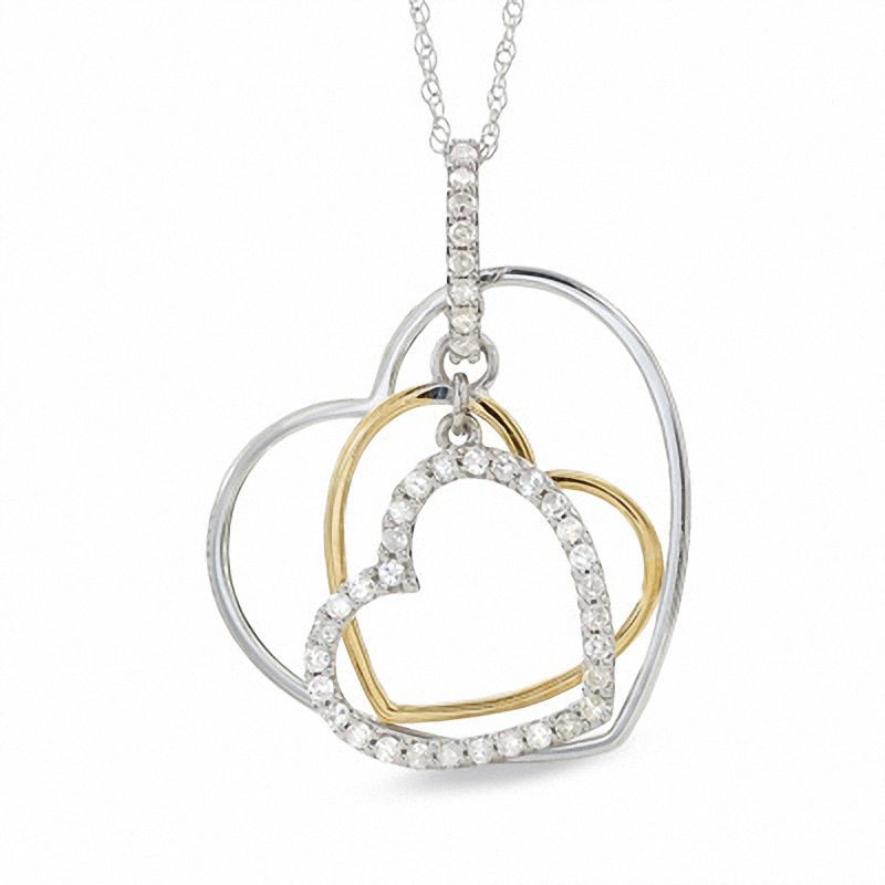 1/3 CT. T.W. Diamond Triple Dangle Heart Pendant in 10K White Gold