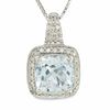 Thumbnail Image 1 of Cushion-Cut Aquamarine Pendant in 14K White Gold with Diamond Accents