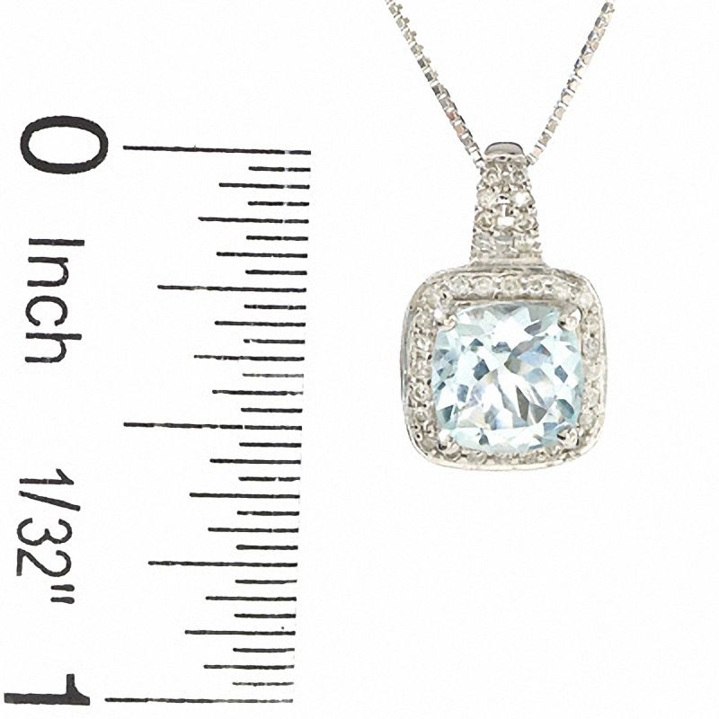 Main Image 2 of Cushion-Cut Aquamarine Pendant in 14K White Gold with Diamond Accents