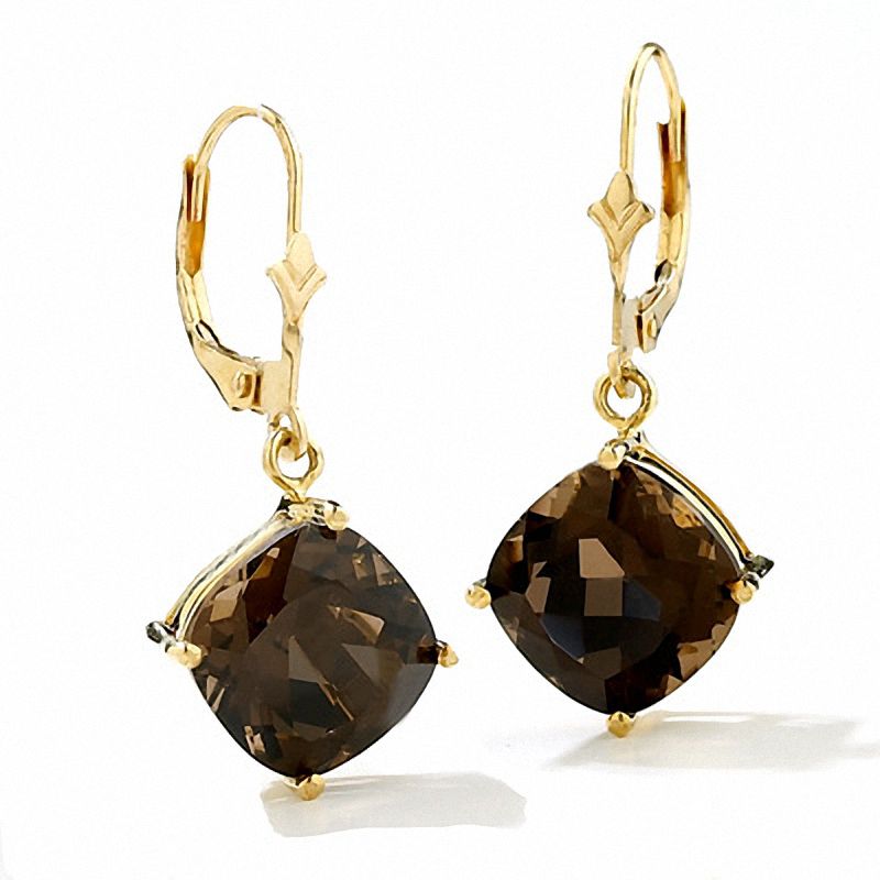 Main Image 1 of Cushion-Cut Smoky Quartz Leverback Earrings in 14K Gold