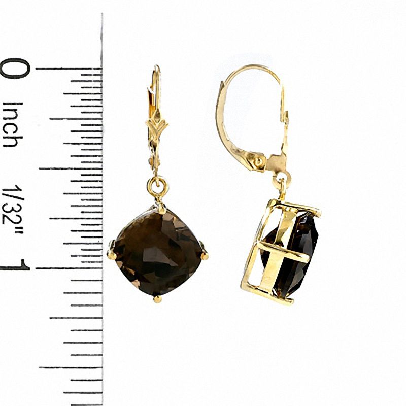 Main Image 2 of Cushion-Cut Smoky Quartz Leverback Earrings in 14K Gold
