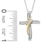 Thumbnail Image 1 of 1/4 CT. T.W. Round and Baguette Diamond Wrapped Cross Pendant in 14K Two-Tone Gold