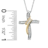 Thumbnail Image 2 of 1/4 CT. T.W. Round and Baguette Diamond Wrapped Cross Pendant in 14K Two-Tone Gold