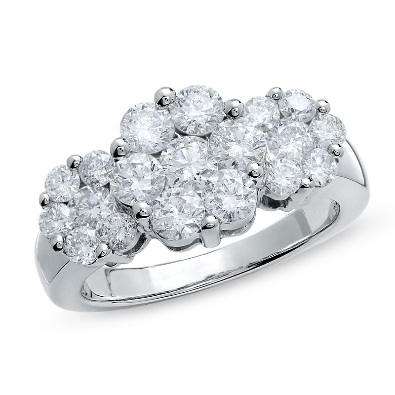 Main Image 1 of 2 CT. T.W. Diamond Three Flower Ring in 14K White Gold