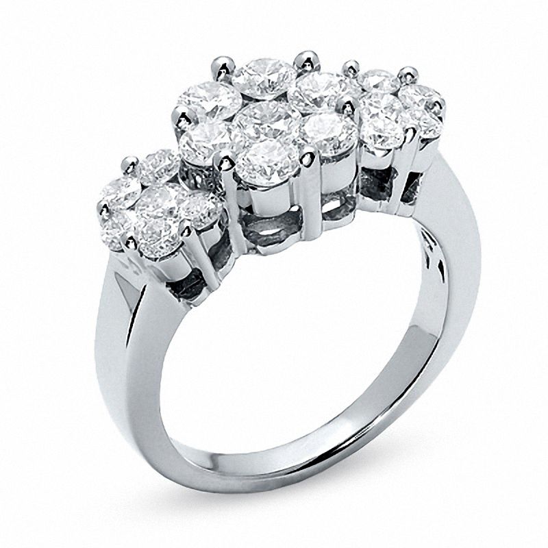 14KT White Gold 3 Flowers Diamond Ring - Rings - Ready to Ship (ships in  7-10 business days) - SHOP