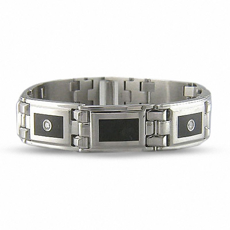 Main Image 1 of Stainless Steel and Enamel Bracelet with Diamond Accents