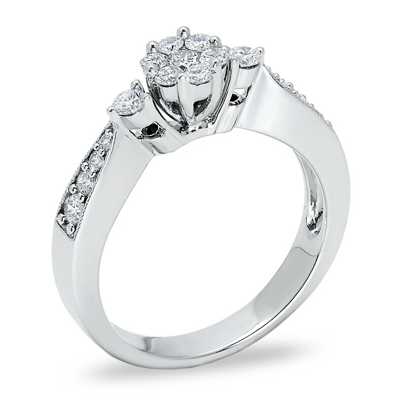 Main Image 2 of 1/2 CT. T.W. Composite Diamond Flower Ring in 10K White Gold