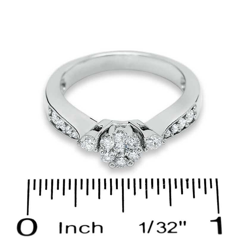 Main Image 3 of 1/2 CT. T.W. Composite Diamond Flower Ring in 10K White Gold