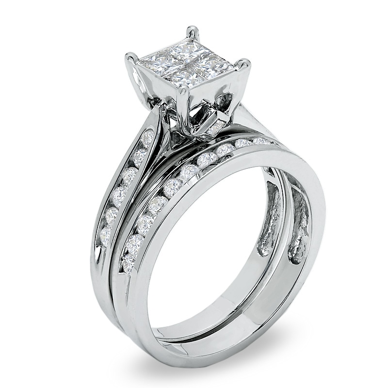 1-1/4 CT. T.W. Quad Princess-Cut Diamond Bridal Set in 14K White Gold