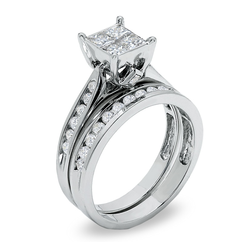 Main Image 2 of 1-1/4 CT. T.W. Quad Princess-Cut Diamond Bridal Set in 14K White Gold