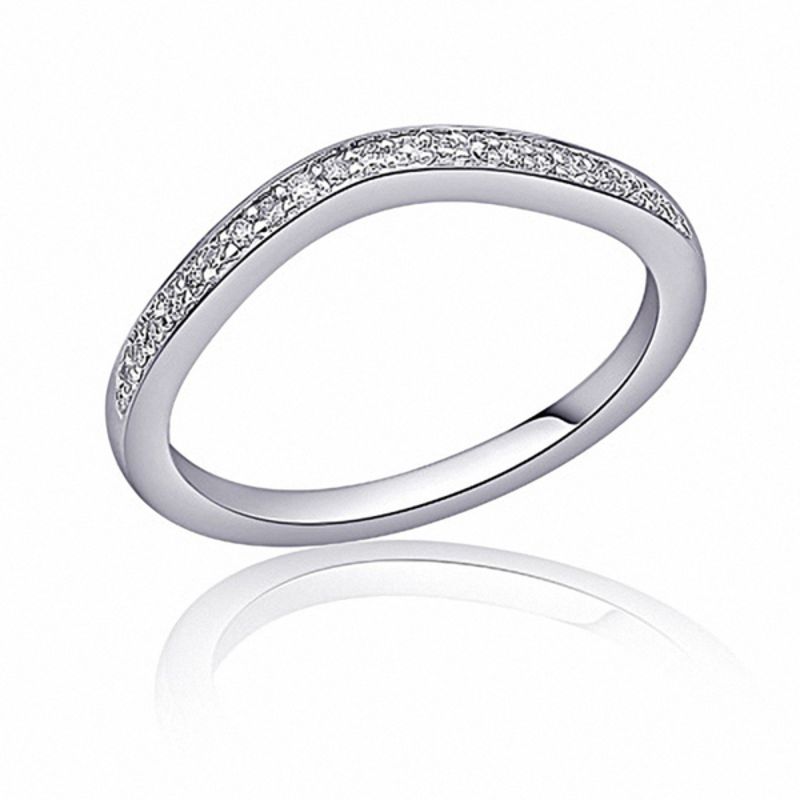 Main Image 1 of 1/10 CT. T.W. Diamond Contoured Wedding Band in 14K White Gold
