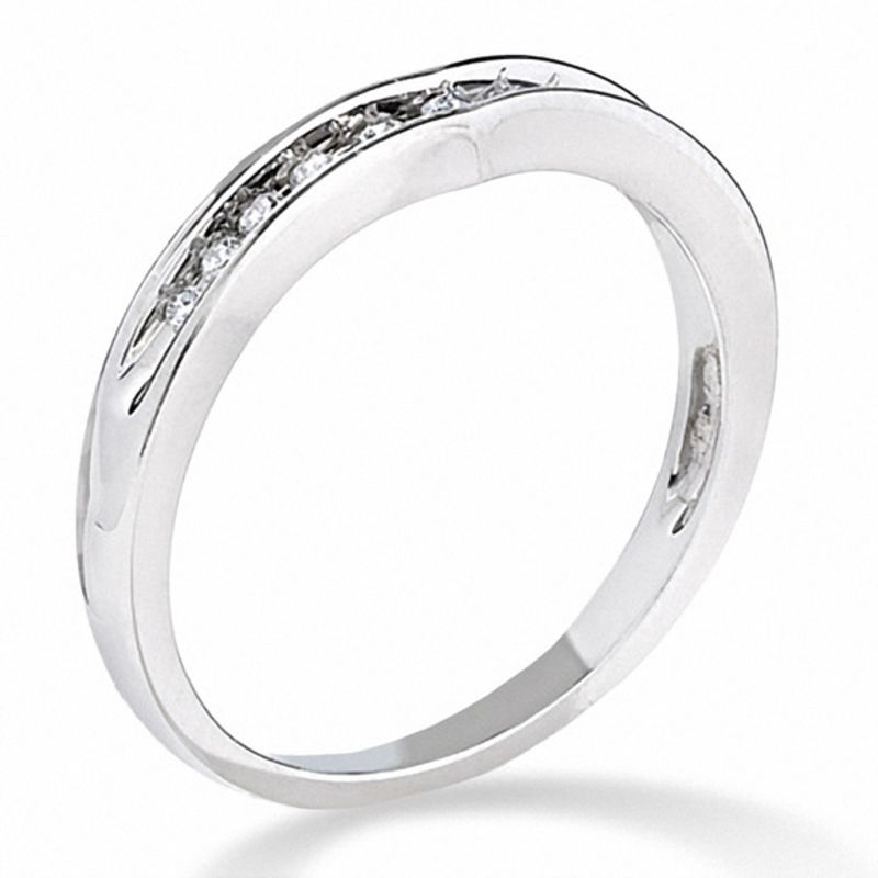 Main Image 2 of 1/10 CT. T.W. Diamond Contoured Wedding Band in 14K White Gold