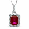 Thumbnail Image 1 of Lab-Created Octagonal Ruby Pendant in 14K White Gold with Diamond Accents
