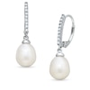 Thumbnail Image 1 of 7.0-7.5mm Pear-Shaped Freshwater Cultured Pearl and 1/10 CT. T.W. Diamond Drop Earrings in 10K White Gold