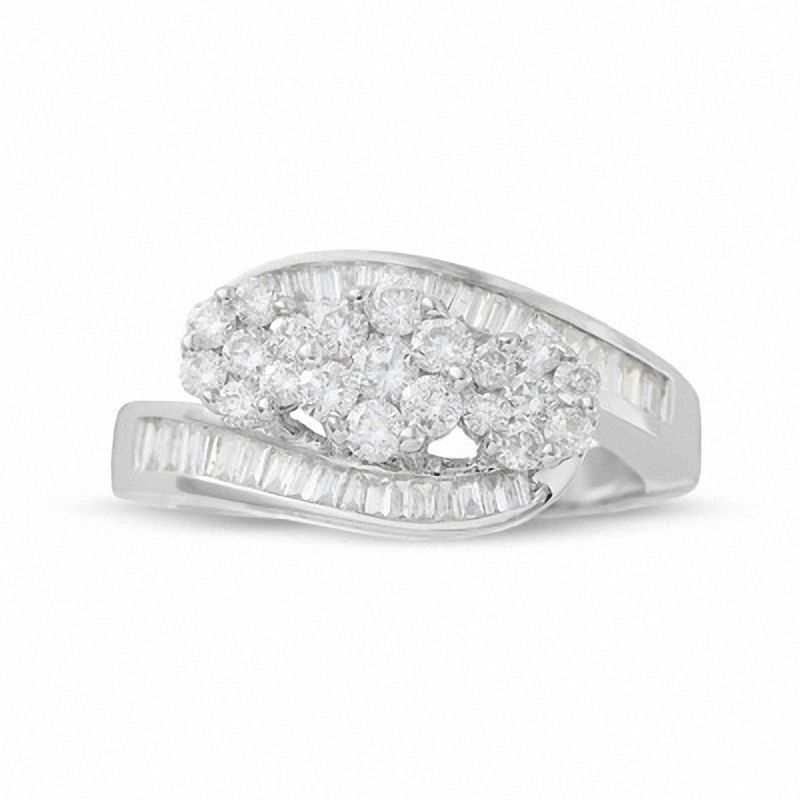 Main Image 1 of 1 CT. T.W. Multi-Diamond Three Flower Bypass Right Hand Ring in 14K White Gold