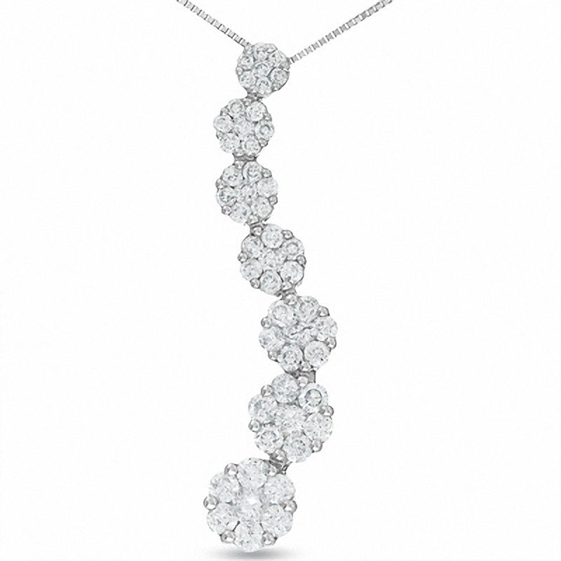 Main Image 1 of 1-1/2 CT. T.W. Journey Diamond Squiggle Flower Pendant in 14K White Gold