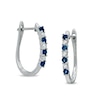 Thumbnail Image 0 of Sapphire and Diamond Hoop Earrings in 14K White Gold