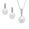 Thumbnail Image 1 of 6.5-7.0mm Freshwater Cultured Pearl Pendant and Earring Set with Diamond Accents in 14K White Gold