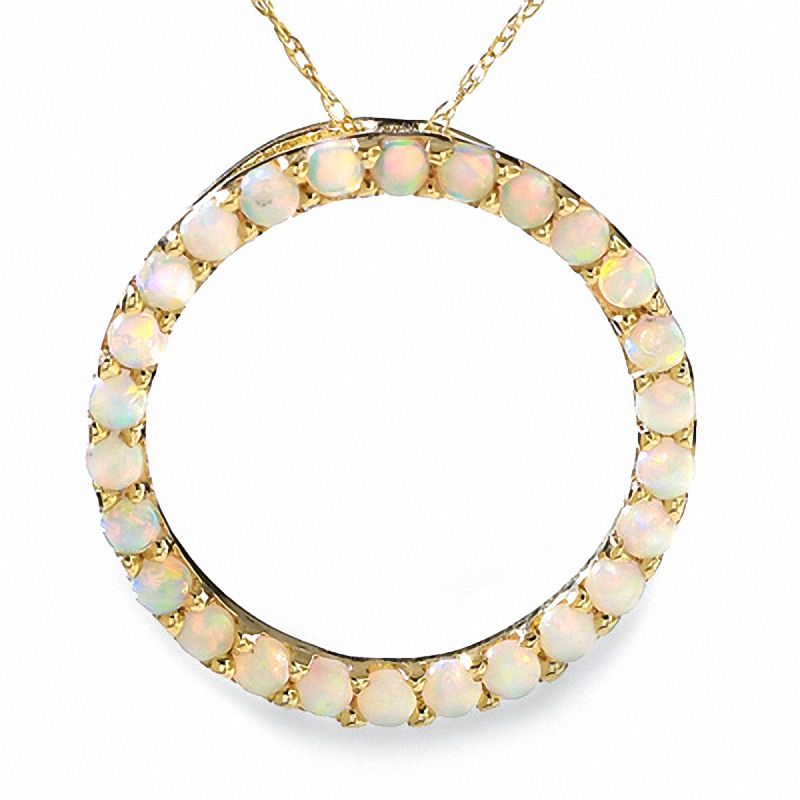 Lab-Created Opal Circle Pendant in 14K Gold