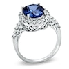 Thumbnail Image 1 of Oval Lab-Created Ceylon and White Blue Sapphire Frame Ring in 14K White Gold