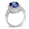 Thumbnail Image 2 of Oval Lab-Created Ceylon and White Blue Sapphire Frame Ring in 14K White Gold