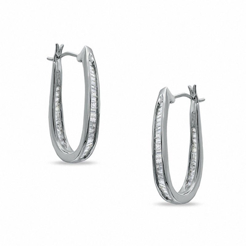 Main Image 1 of 1 CT. T.W. Baguette Diamond Inside-Out Hoop Earrings in 14K White Gold