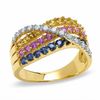 Thumbnail Image 0 of Multi Sapphire Swirl Band in 14K Gold with Diamond Accents