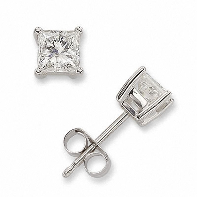 5/8 CT. T.W. Princess-Cut Diamond Solitaire Stud Earrings in 14K White Gold