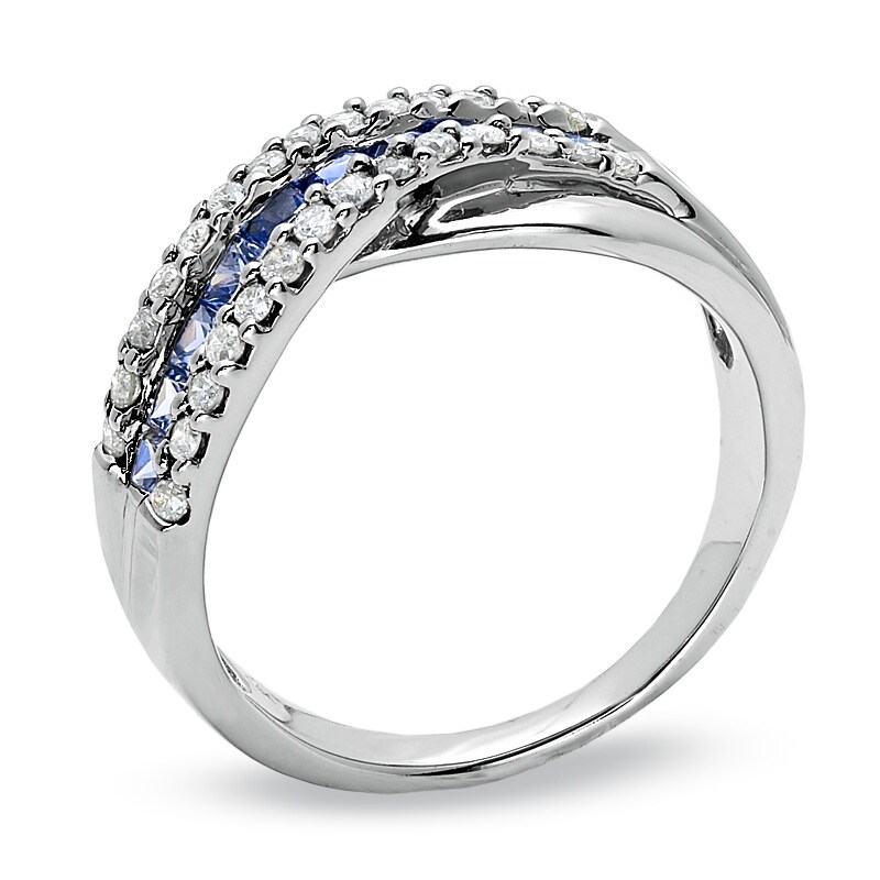 Graduated Baguette Sapphire and Diamond Ring in 14K White Gold