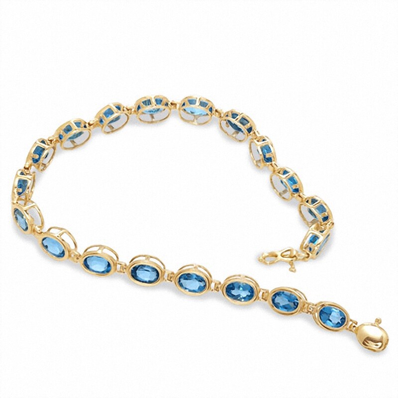 Main Image 1 of Oval Blue Topaz Bracelet in 14K Gold