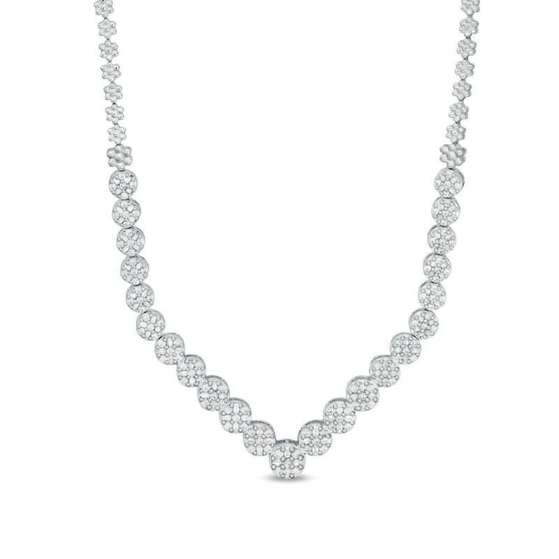 2-1/5 CT. T.W. Diamond Flower Chevron Necklace in 14K White Gold
