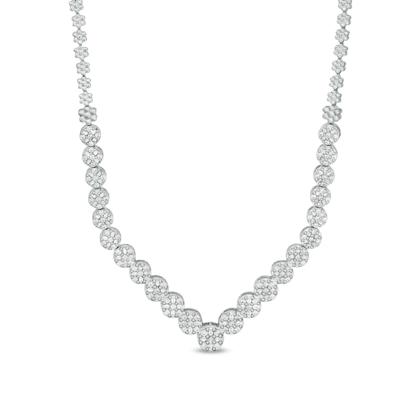 Main Image 1 of 2-1/5 CT. T.W. Diamond Flower Chevron Necklace in 14K White Gold