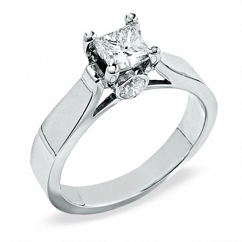 1 CT. T.W. Bezel Set Princess-Cut Diamond Solitaire Engagement Ring in 14K White Gold