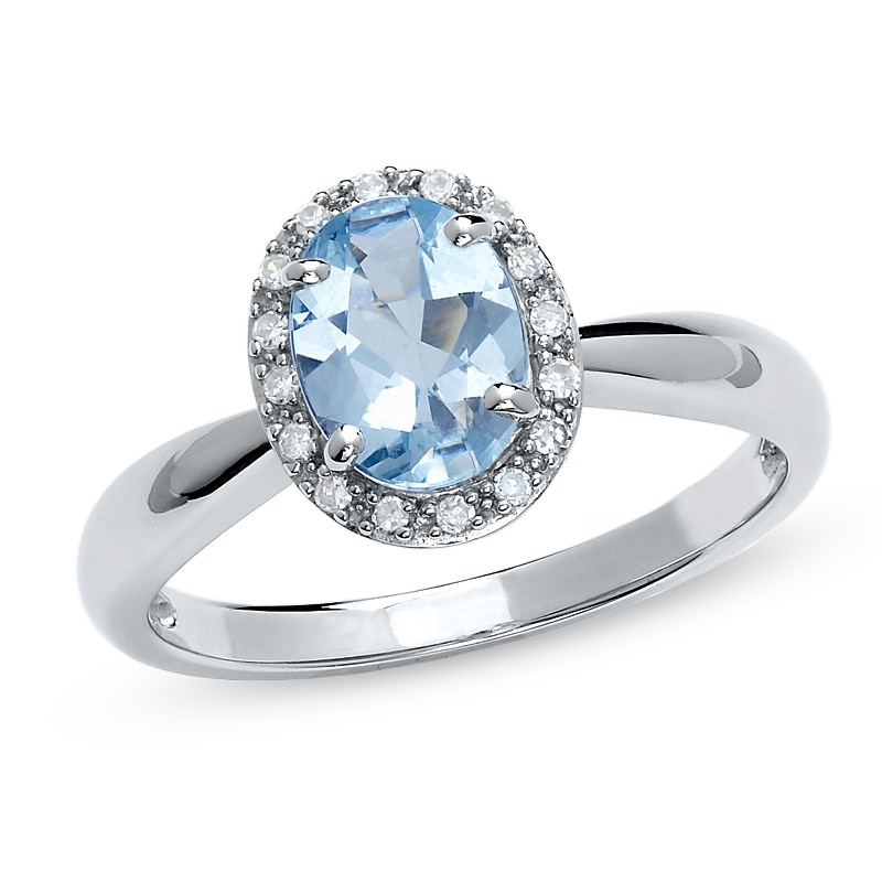 Oval Aquamarine Ring in 14K White Gold with Diamond Accents