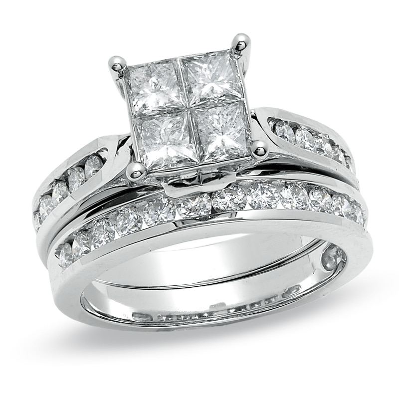 Main Image 1 of 2 CT. T.W. Quad Princess-Cut Diamond Bridal Set in 14K White Gold
