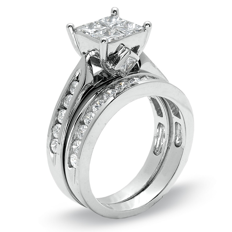 2 CT. T.W. Quad Princess-Cut Diamond Bridal Set in 14K White Gold