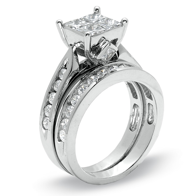 Main Image 2 of 2 CT. T.W. Quad Princess-Cut Diamond Bridal Set in 14K White Gold