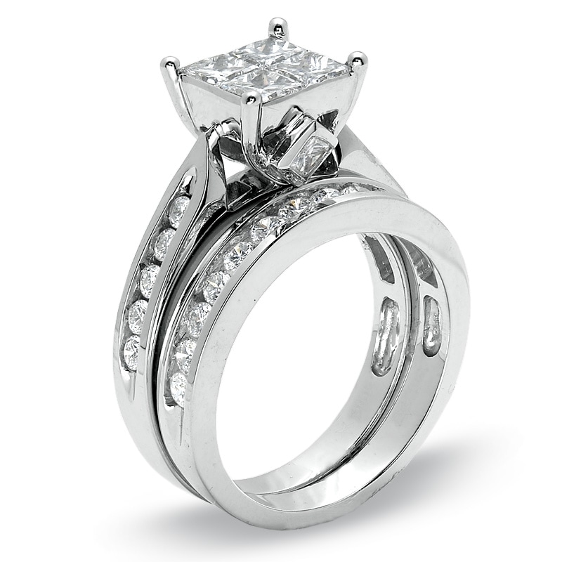 2 Ct. T.W. Quad Princess-Cut Diamond Bridal Set in 14K White Gold