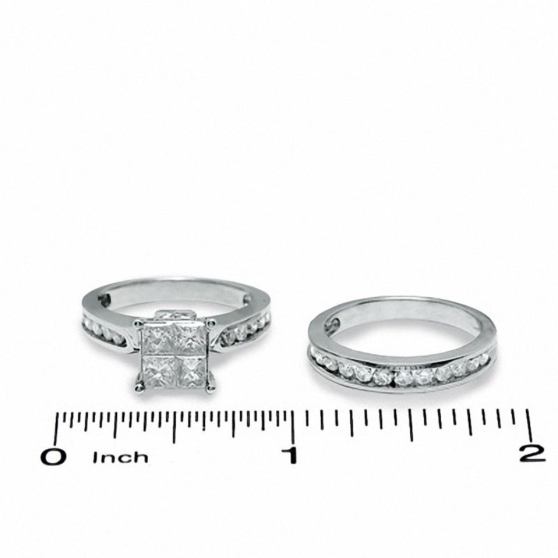 2 CT. T.W. Quad Princess-Cut Diamond Bridal Set in 14K White Gold