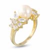 Thumbnail Image 1 of Cultured Pearl and Lab-Created White Topaz Ring in 10K Gold