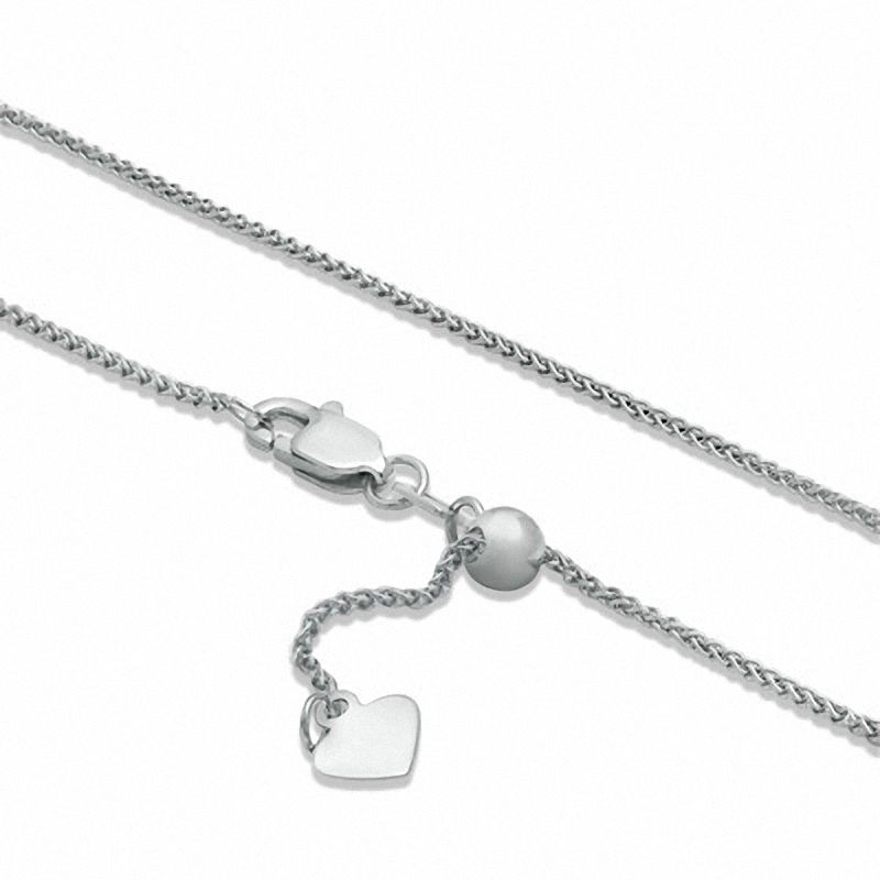 Main Image 2 of Ladies' 0.85mm Adjustable Wheat Chain Necklace in 14K White Gold - 22"