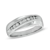 Thumbnail Image 0 of Men's 1/4 CT. T.W. Diamond Diagonal Row Milgrain Band in 14K White Gold