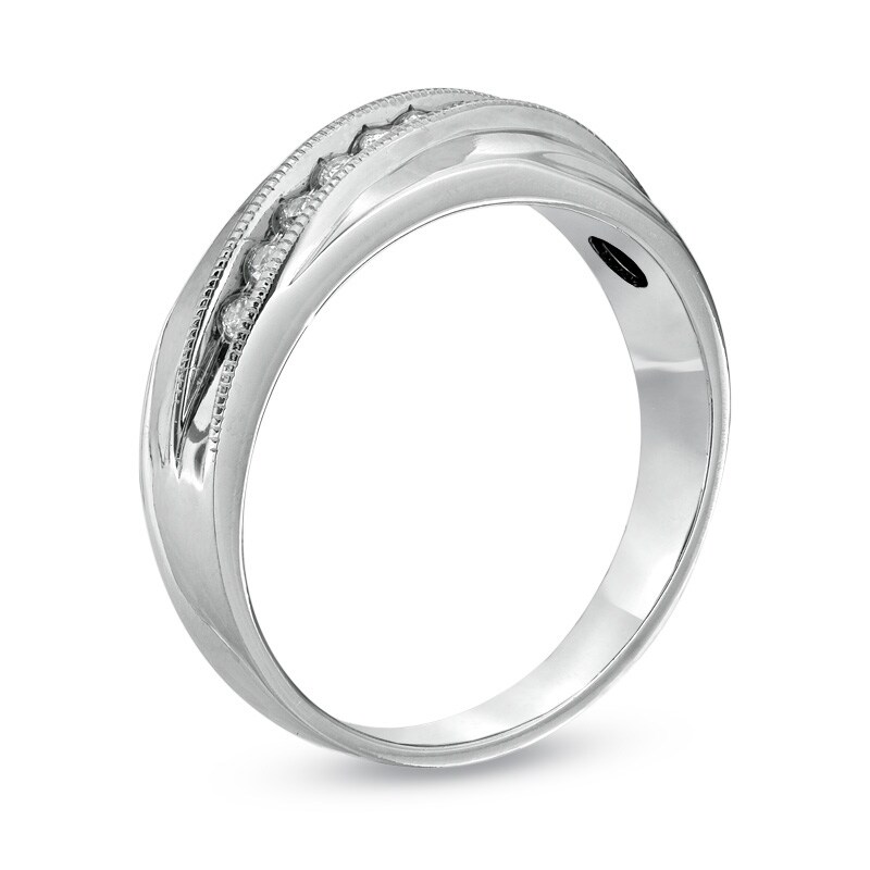 Men's 1/4 CT. T.W. Diamond Diagonal Row Milgrain Band in 14K White Gold