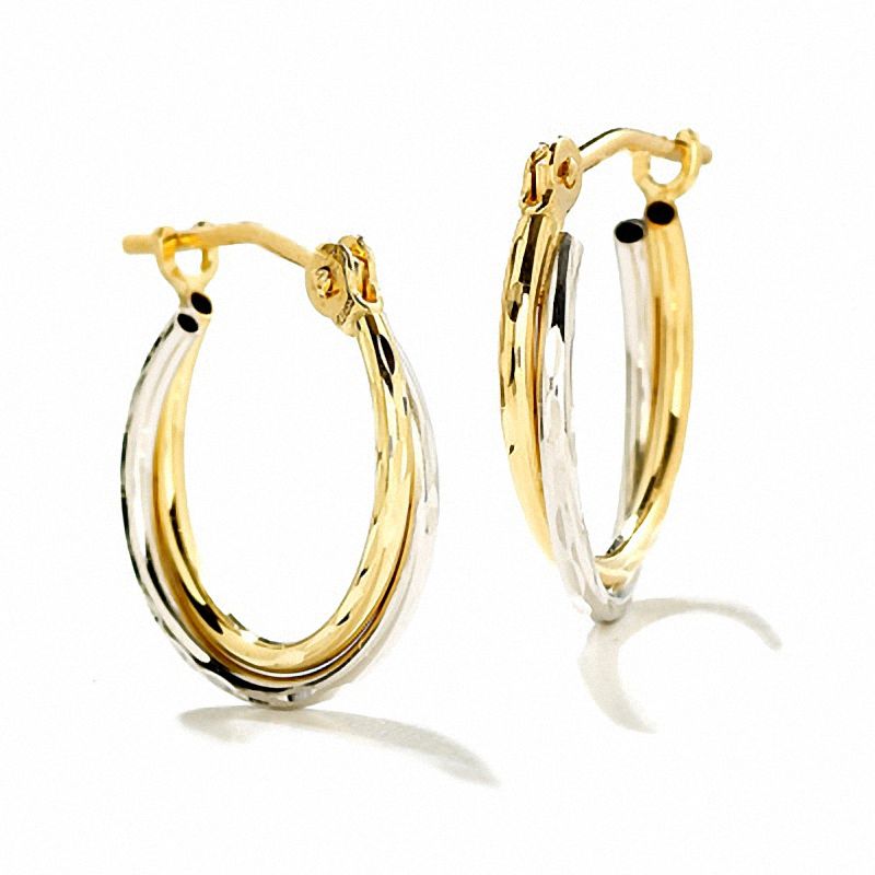 Diamond-Cut Tube Hoop Earrings in 14K Two-Tone Gold