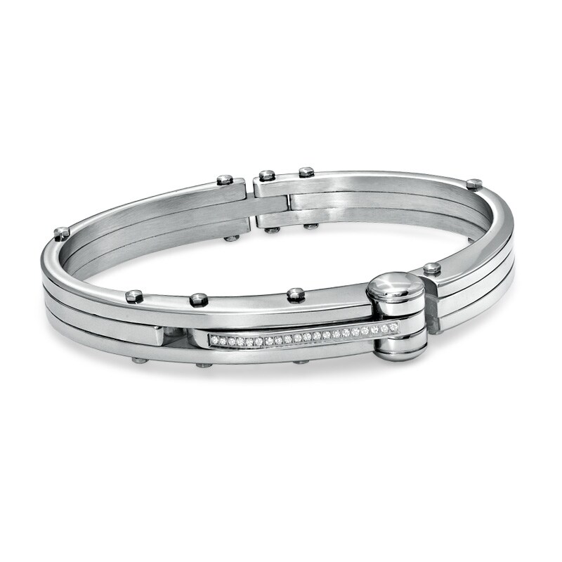 Main Image 1 of Men's 1/7 CT. T.W. Diamond Stainless Steel Cuff Bracelet