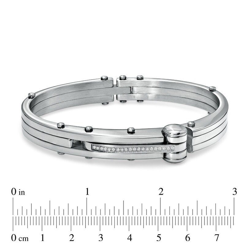 Main Image 2 of Men's 1/7 CT. T.W. Diamond Stainless Steel Cuff Bracelet